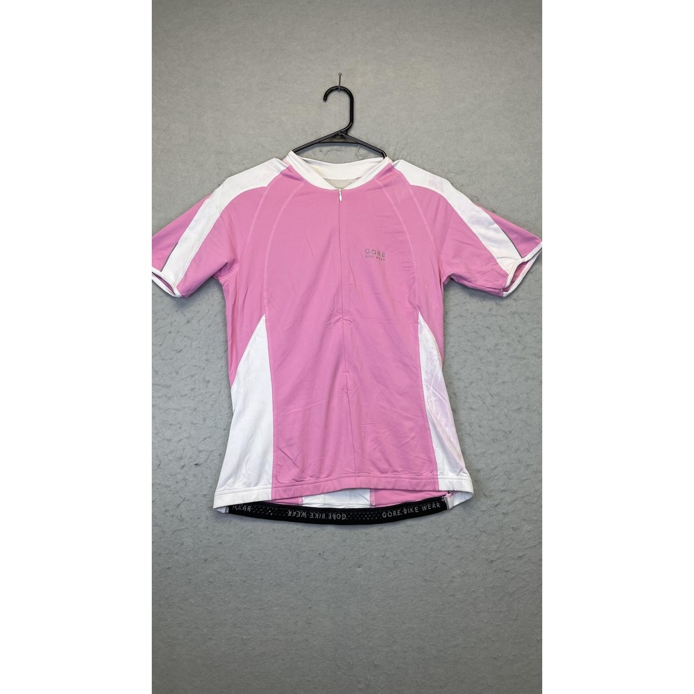GORE Bike Wear Shirt Womens Large Pink White‎ Cycling Jersey Short Sleeve Zip